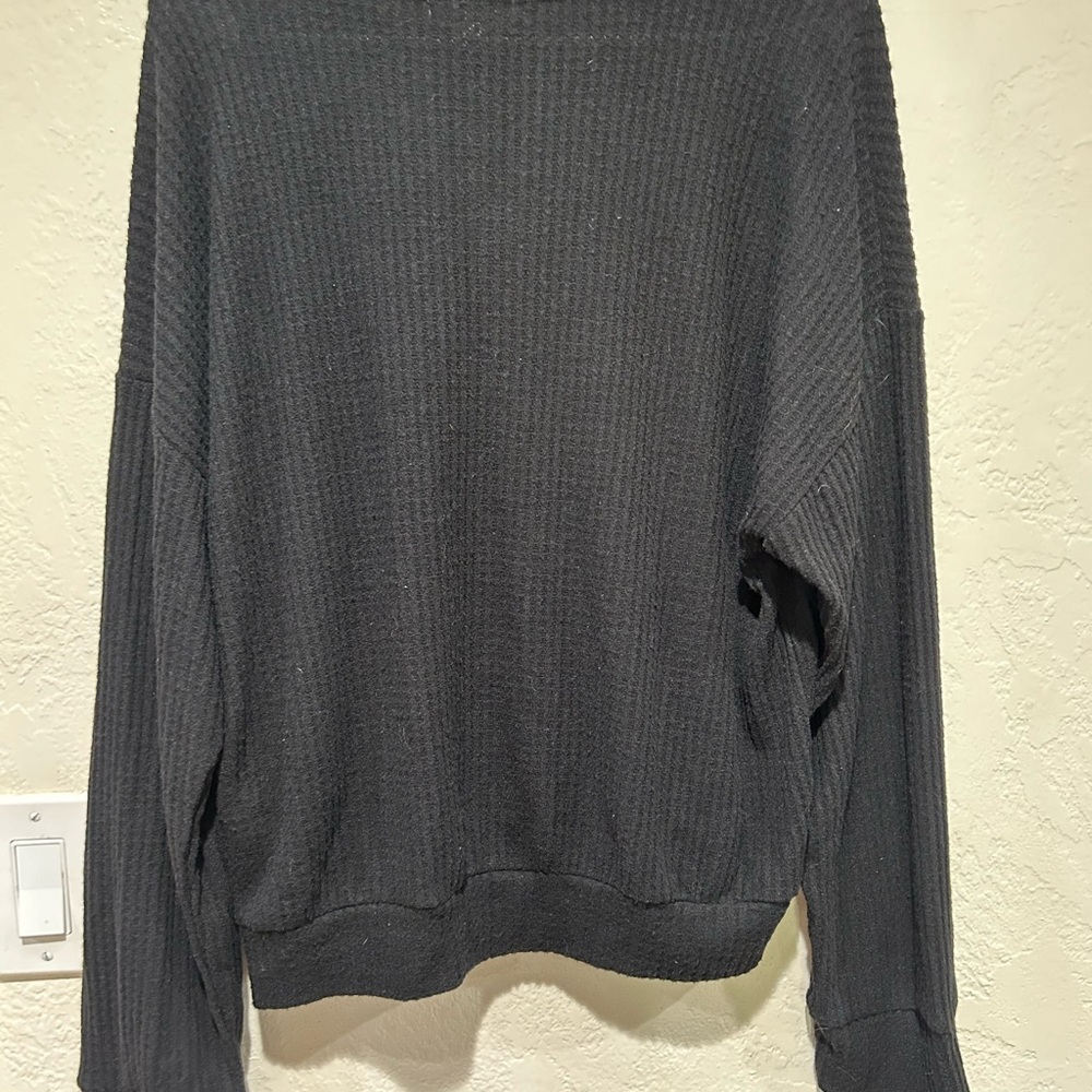 NWT NINE‎ BRITTON black waffle drop shoulder size large top - Picture 2 of 6